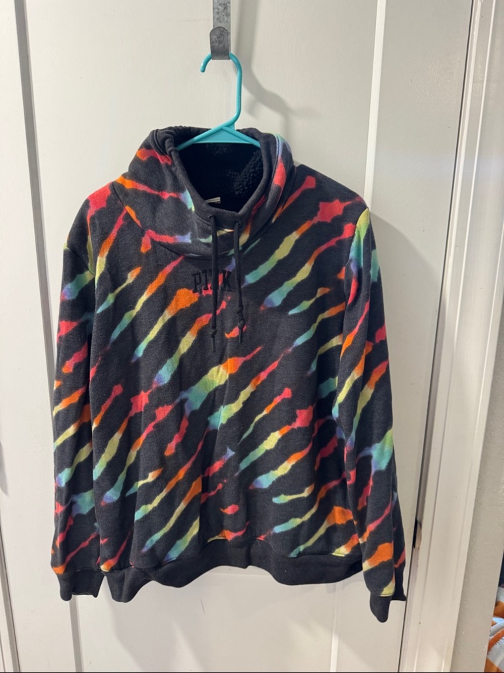 PINK Victoria's Secret Multicolor Tie-Dye Fleece Pullover Hoodie
